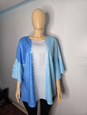 Blue Ombre Flutter Sleeve Women's Top Size 2X